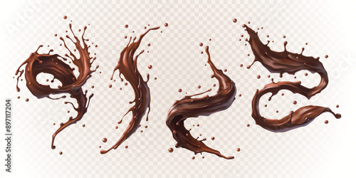These realistic liquid chocolate splashes capture the essence of rich, creamy chocolate in motion. Perfect for advertising, packaging design, and culinary content, these high-resolution images bring a