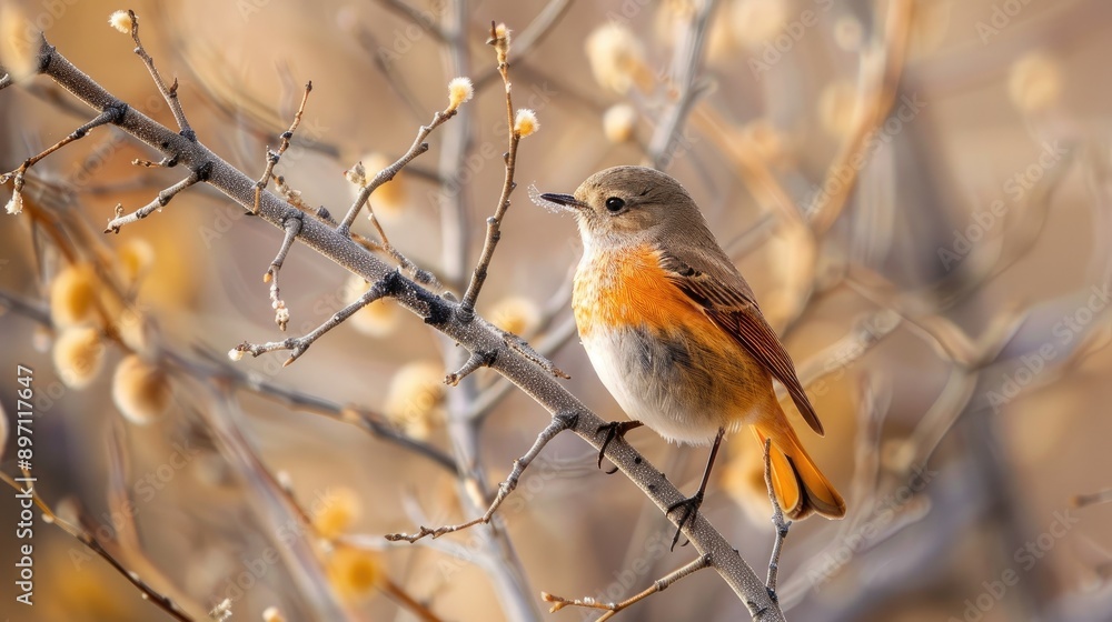 Daurian Redstart perching on dry branches Daurian Redstart perching on dry branches