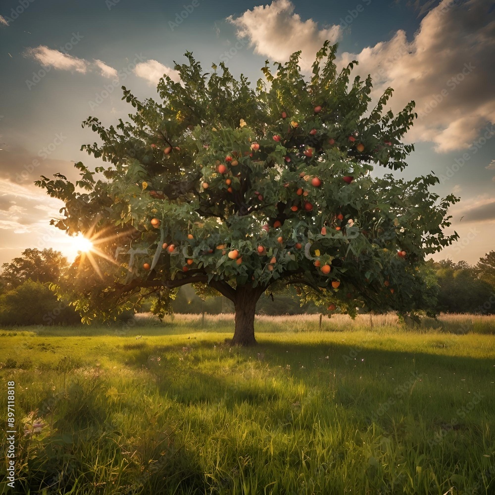 Ein Apfelbaum in einer Aue Ein Apfelbaum in einer Aue
