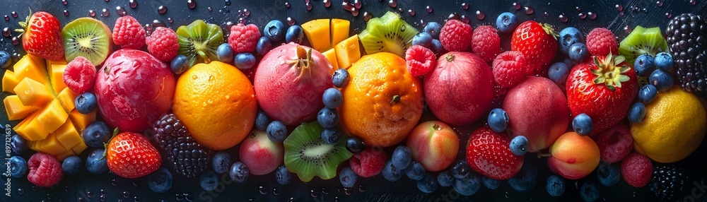 Tropical fruit salad with vibrant colors surrealism bright hues whimsical background Tropical fruit salad with vibrant colors surrealism bright hues whimsical background