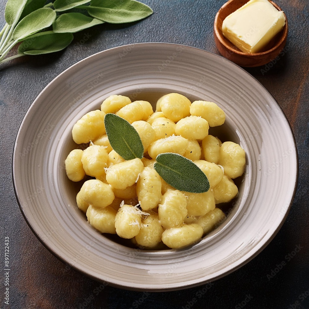 Italian food gnocchi with butter and sage Italian food gnocchi with butter and sage