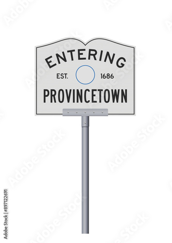 Vector illustration of the Provincetown (Massachusetts) city entering road sign on metallic post