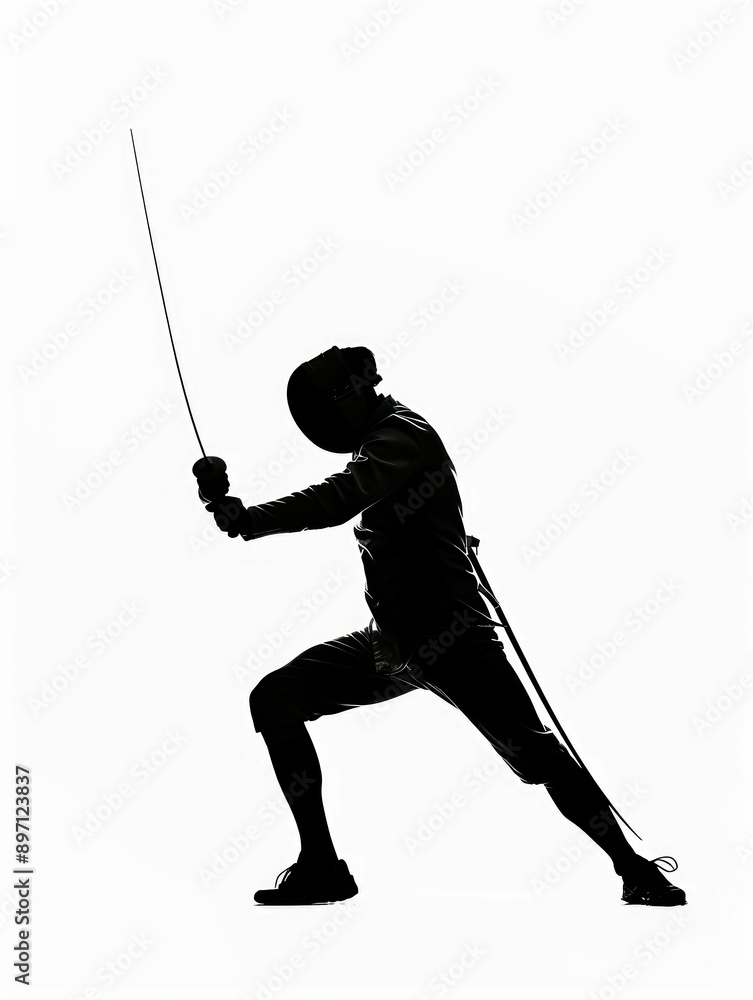 Fencer in Full Gear Lunging with Epee Sword Fencer in Full Gear Lunging with Epee Sword