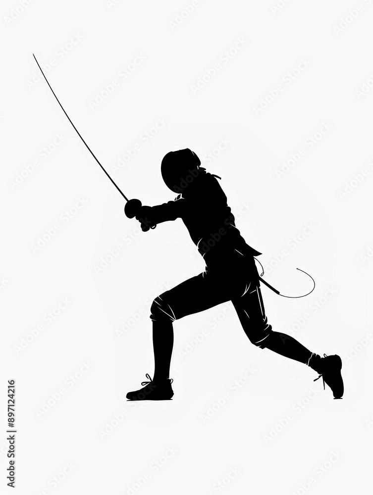 Fencer in Full Gear Lunging with Epee Sword Fencer in Full Gear Lunging with Epee Sword