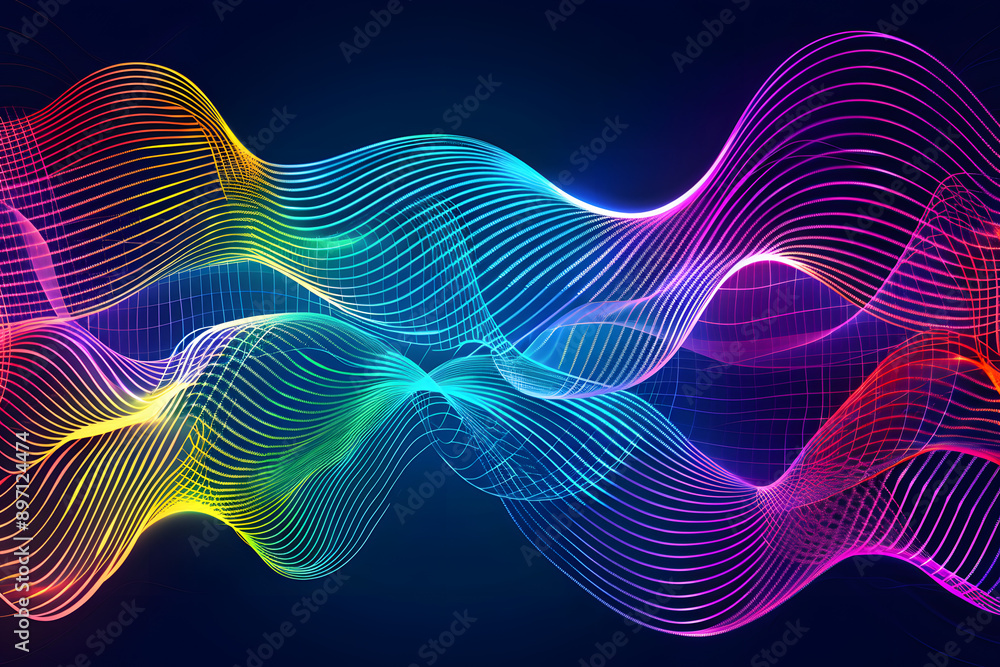 Vibrant abstract waves in rainbow colors against a dark background, creating a dynamic and visually striking design Vibrant abstract waves in rainbow colors against a dark background, creating a dynamic and visually striking design