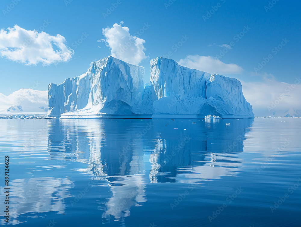 Large Iceberg Floating in Calm Antarctic Waters on a Sunny Day Large Iceberg Floating in Calm Antarctic Waters on a Sunny Day