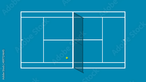 Big tennis court top view, flat color illustration