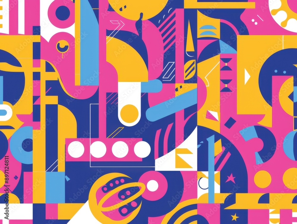 Fototapeta premium A vibrant abstract geometric pattern with bold colors and shapes