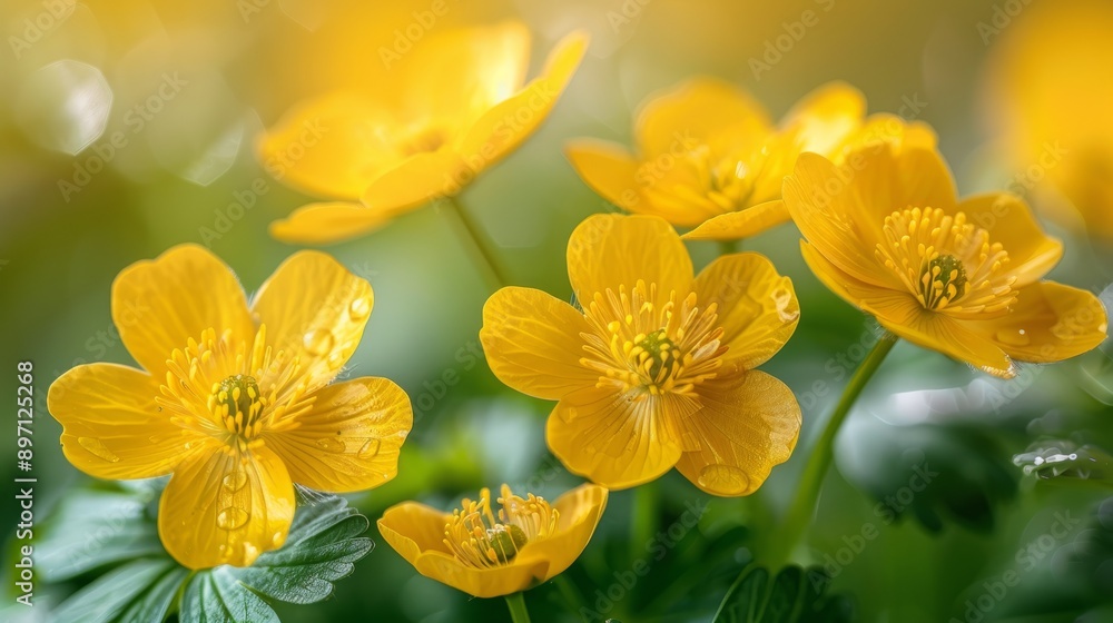 Fototapeta premium A stunning closeup shot showcasing the vibrant beauty of marsh marigolds in full bloom