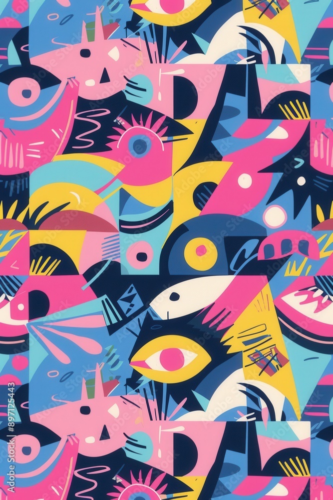 An abstract geometric pattern with vibrant colors and playful shapes An abstract geometric pattern with vibrant colors and playful shapes