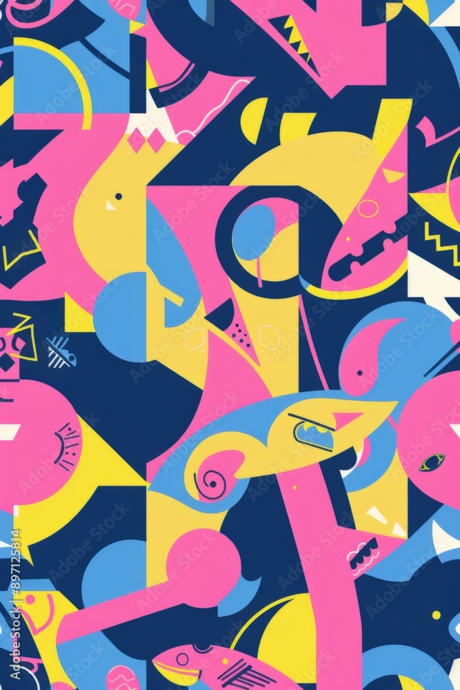 Fototapeta premium A colorful abstract geometric pattern with dynamic shapes and lines