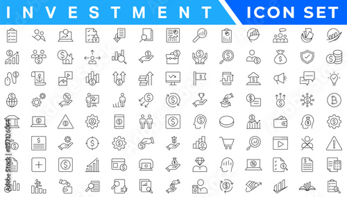 Accounting and audit icons set. Related to accounting, audit, taxes. Outline icon collection. Editable stroke illustration. Vector ui and web icon.