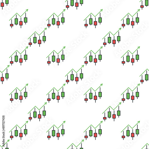 Stock Market Day Trading vector Candlestick Chart Patterns colored seamless pattern