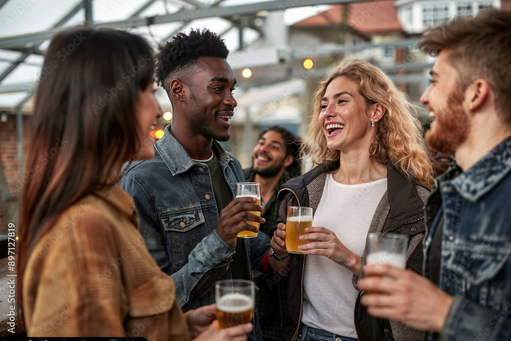 Group of People Enjoying Beer Together. Generative AI Group of People Enjoying Beer Together. Generative AI