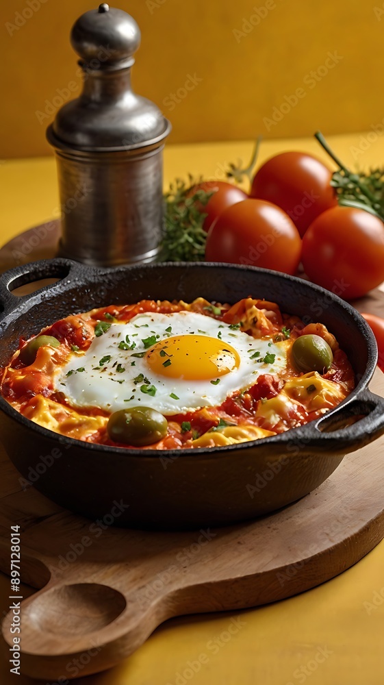 Delicious shakshuka breakfast in a pan Delicious shakshuka breakfast in a pan