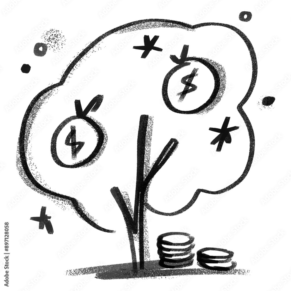 Fototapeta premium Tree growing money png sticker, finance doodle, transparent background