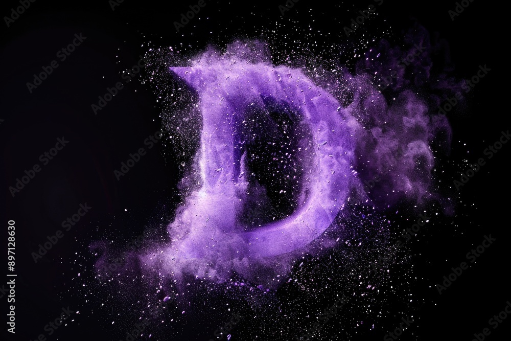 A close-up shot of a purple powdered letter D on a black background, often used for creative writing or design projects A close-up shot of a purple powdered letter D on a black background, often used for creative writing or design projects