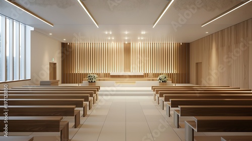 Contemporary hospital chapel with minimalist design and peaceful atmosphere