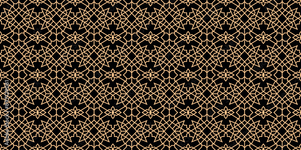 Seamless Geometric Islamic Ornament in Dark and Gold Colors - Luxury Arabic Beige Background with Ornamental Vector Pattern, Perfect for Modern Designs Seamless Geometric Islamic Ornament in Dark and Gold Colors - Luxury Arabic Beige Background with Ornamental Vector Pattern, Perfect for Modern Designs
