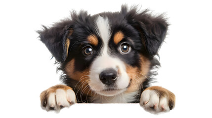 Puppy dog holding blank banner isolated on transparent background