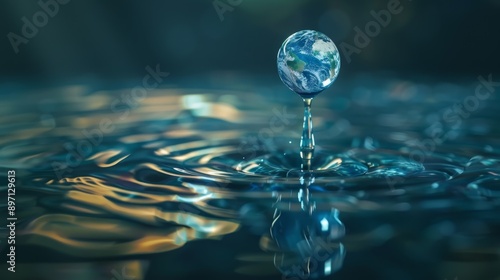 Wallpaper Mural A water drop shaped like the Earth creates ripples in a calm body of water, symbolizing the delicate balance of our planet, the interconnectedness of life, the importance of water conservation, and th Torontodigital.ca