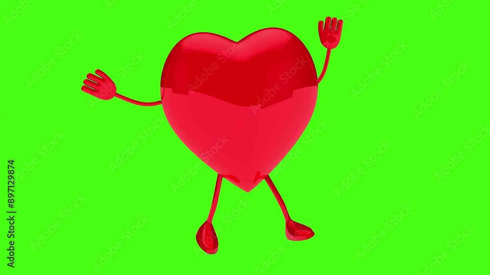 3d beautiful red heart with motion arms legs isolated green screen 3d beautiful red heart with motion arms legs isolated green screen