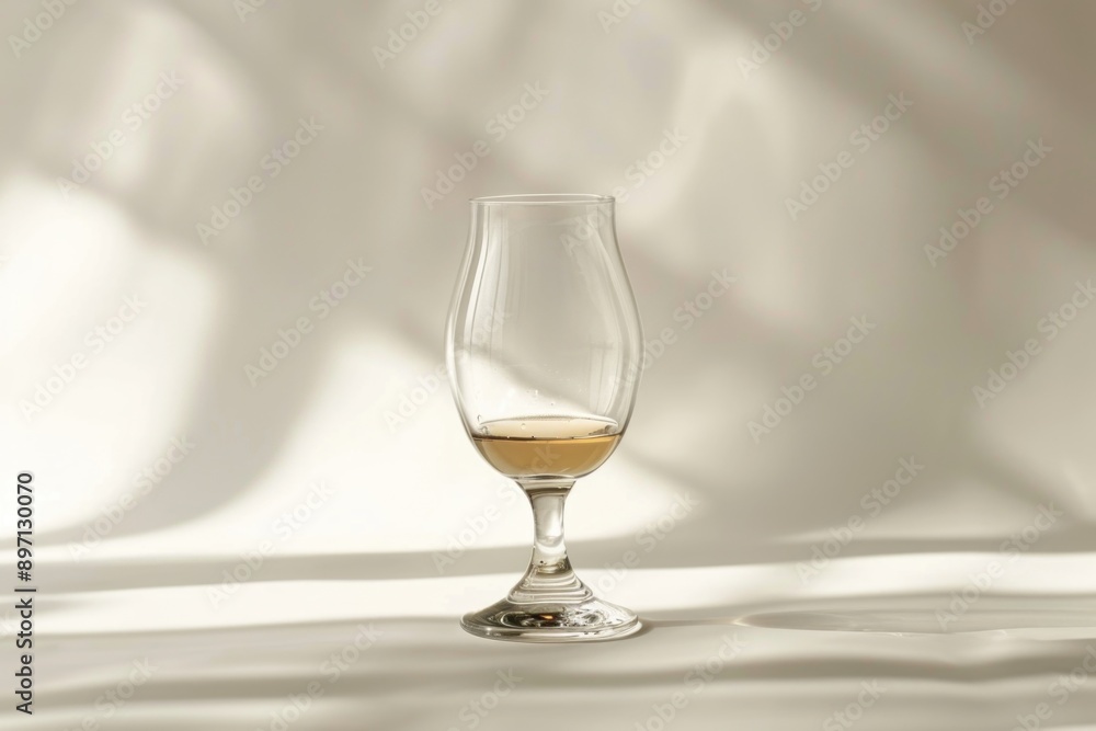 A glass of wine sits on a table with a simple, elegant setting A glass of wine sits on a table with a simple, elegant setting