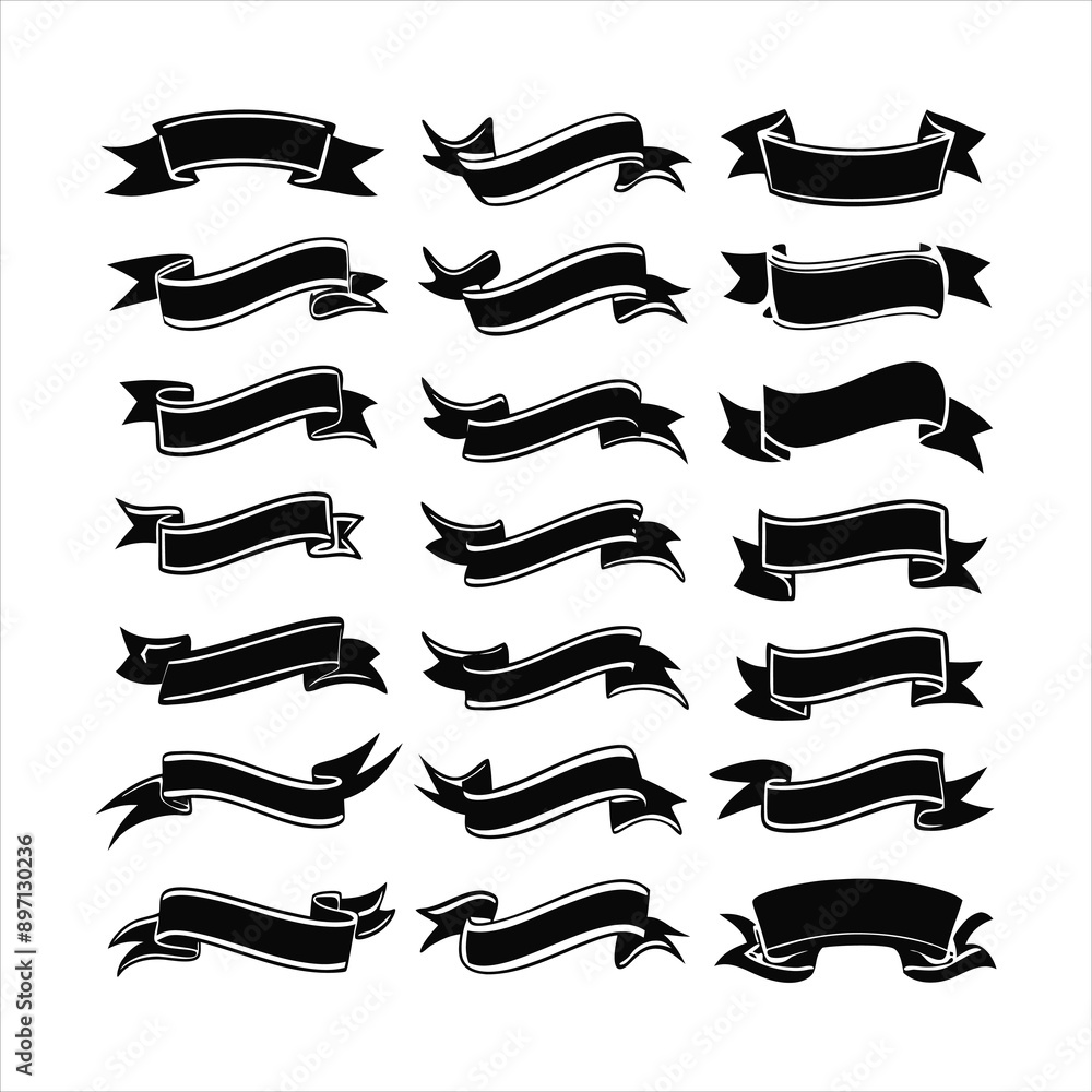 Hand-Drawn Monochrome Ribbon Vector Set – Elegant Decorative Elements Hand-Drawn Monochrome Ribbon Vector Set – Elegant Decorative Elements