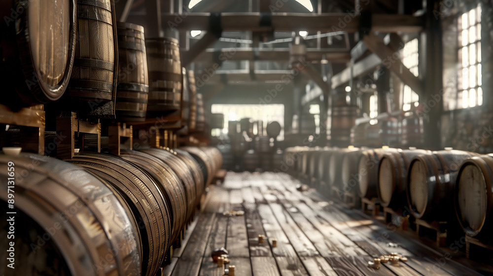 A large room filled with barrels of alcohol A large room filled with barrels of alcohol
