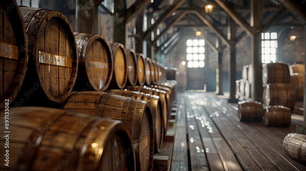 A large room filled with barrels of alcohol A large room filled with barrels of alcohol