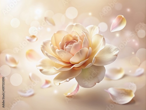 Delicate petals of a solitary flower gently swaying on a creamy, soft focus background, evoking serenity and tranquility, perfect for nature-inspired designs and compositions.