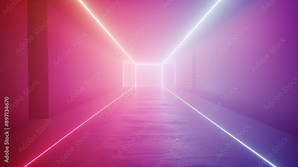 Empty concrete corridor is glowing with vibrant neon lines creating a futuristic atmosphere Empty concrete corridor is glowing with vibrant neon lines creating a futuristic atmosphere