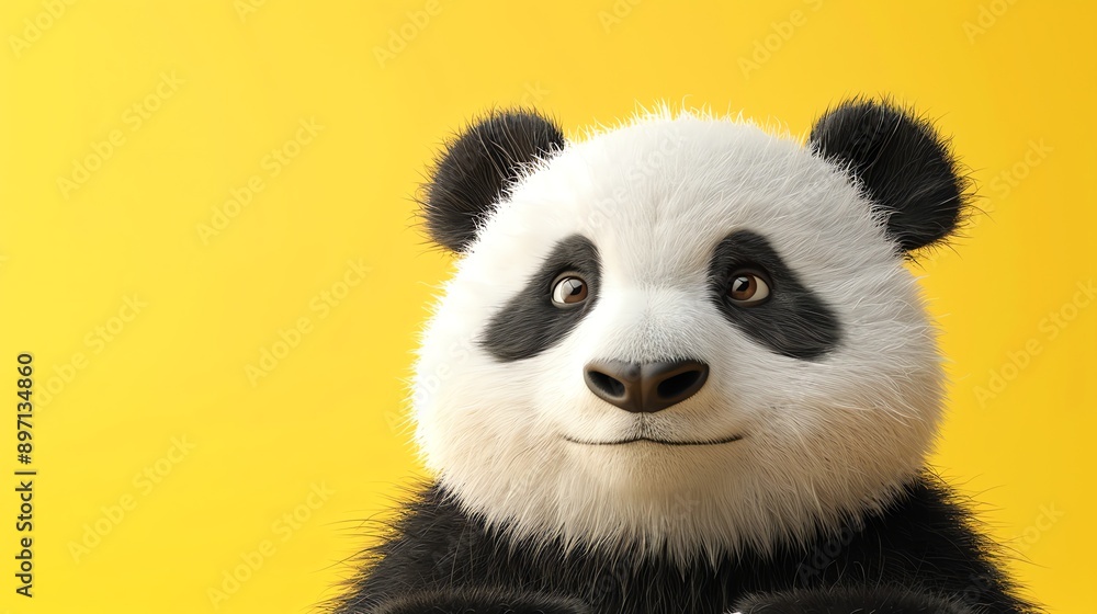 Naklejka premium A 3D rendering of a cute panda bear against a yellow background.