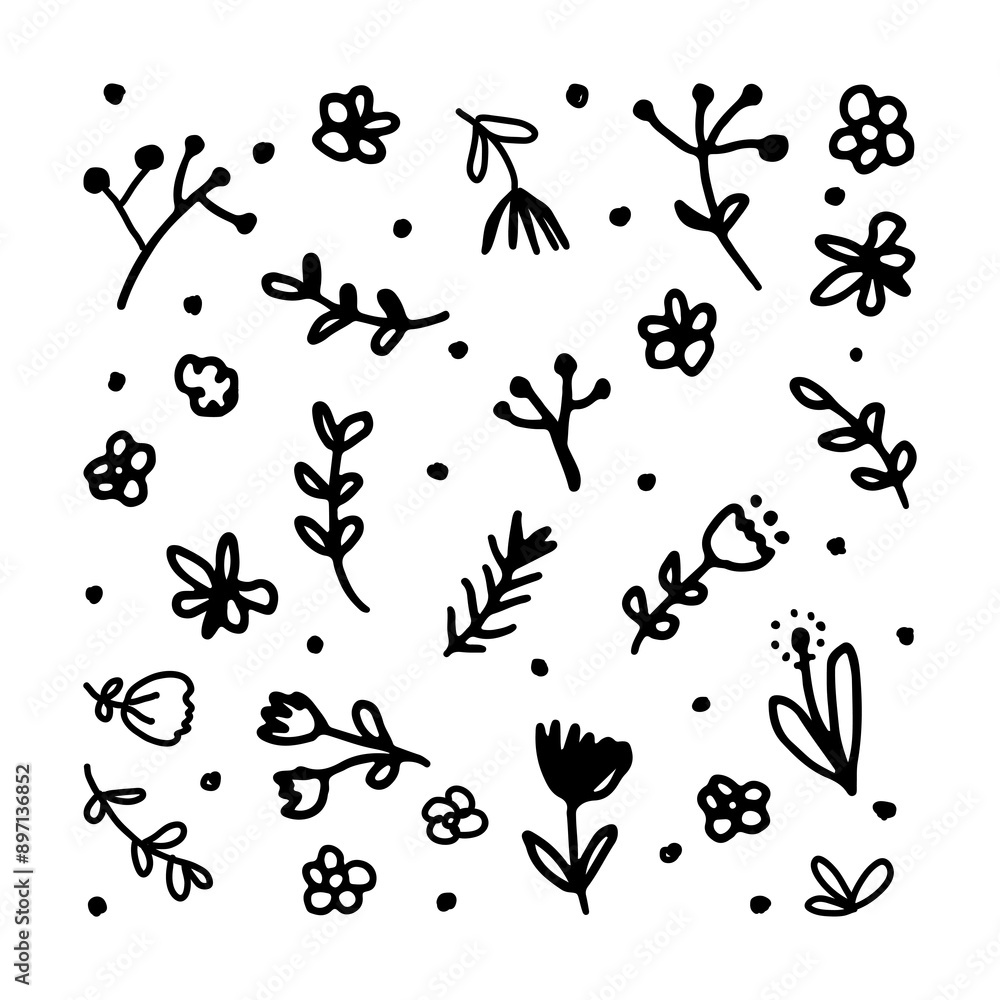 Obraz premium Flower doodle png, aesthetic illustration, transparent background