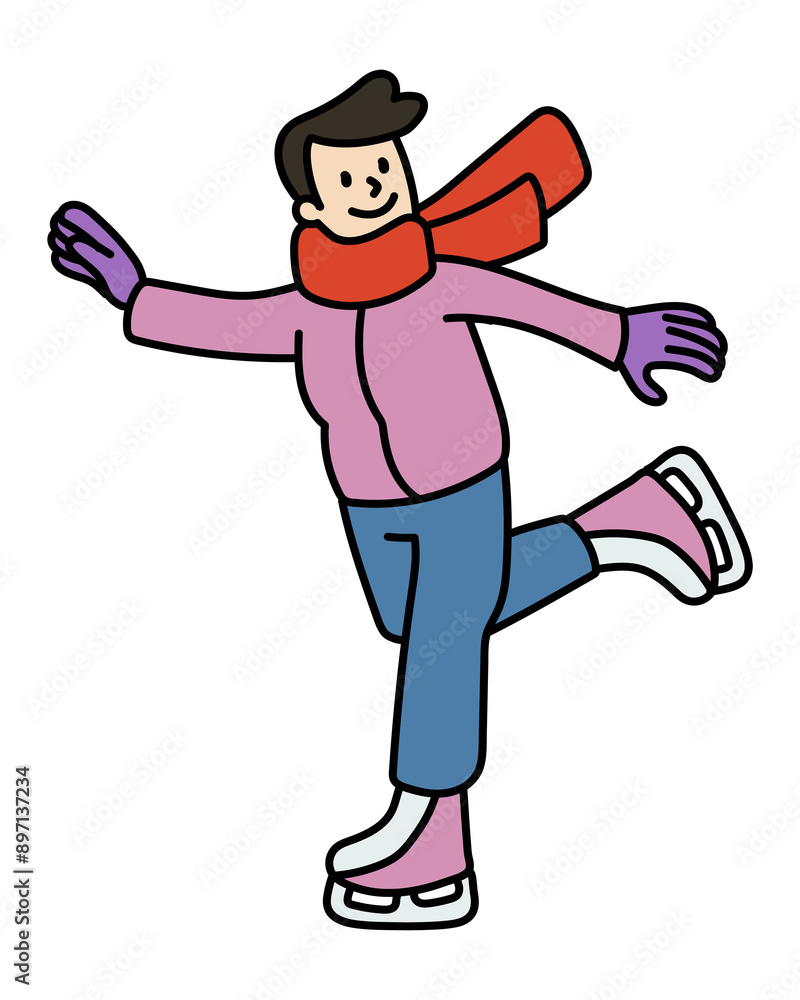 Png man ice skating doodle, transparent background Png man ice skating doodle, transparent background