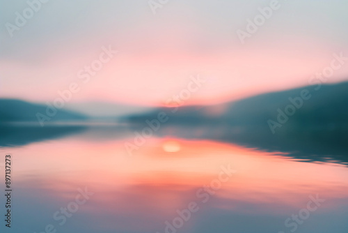 Blurred Sunset Over a Calm Lake, Capturing Soft Colors and Serene Atmosphere, Concept of Tranquility and Beauty. Generative AI