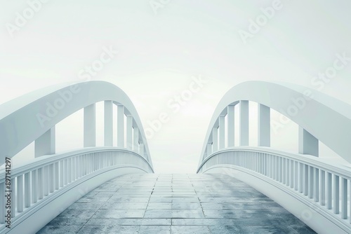 Mysterious white bridge disappearing into a thick fog with a blue color cast photo