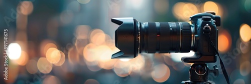 Wallpaper Mural Professional camera lens with bokeh lights in the background Torontodigital.ca