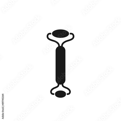 Facial jade roller icon in silhouette. Skin care and relaxation massage. Anti aging tool pictogram for web, mobile, decoration, logo template. Isolated vector illustration in trendy graphic style