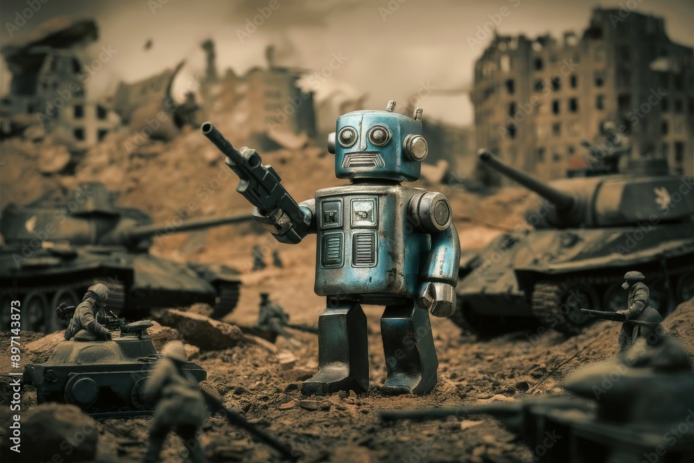 robot toy at war zone robot toy at war zone