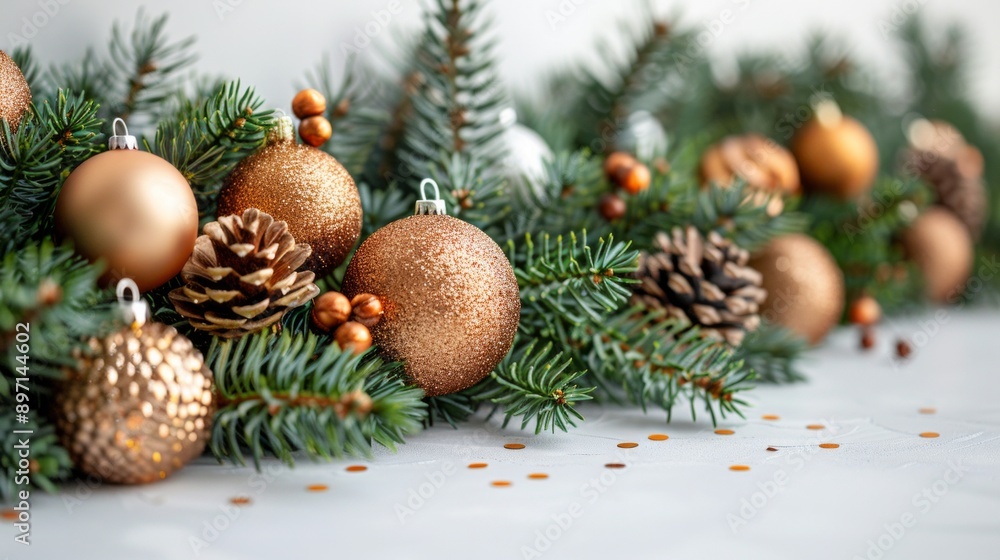 Christmas composition of tree branches and gifts Christmas composition of tree branches and gifts