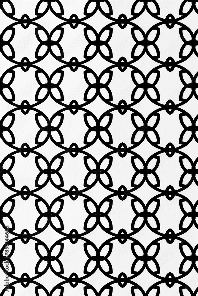 Naklejka premium Minimalist Japanese Monochrome Geometric Pattern with Interlocking Circles and Squares