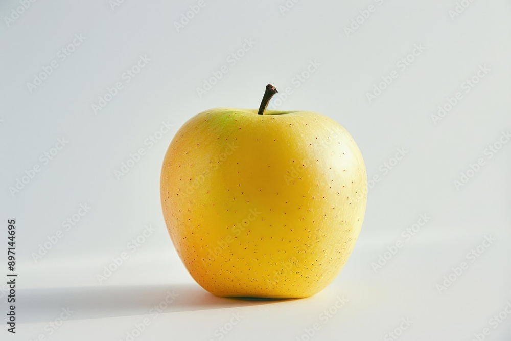 Yellow apple standing on a white background casting a shadow Yellow apple standing on a white background casting a shadow