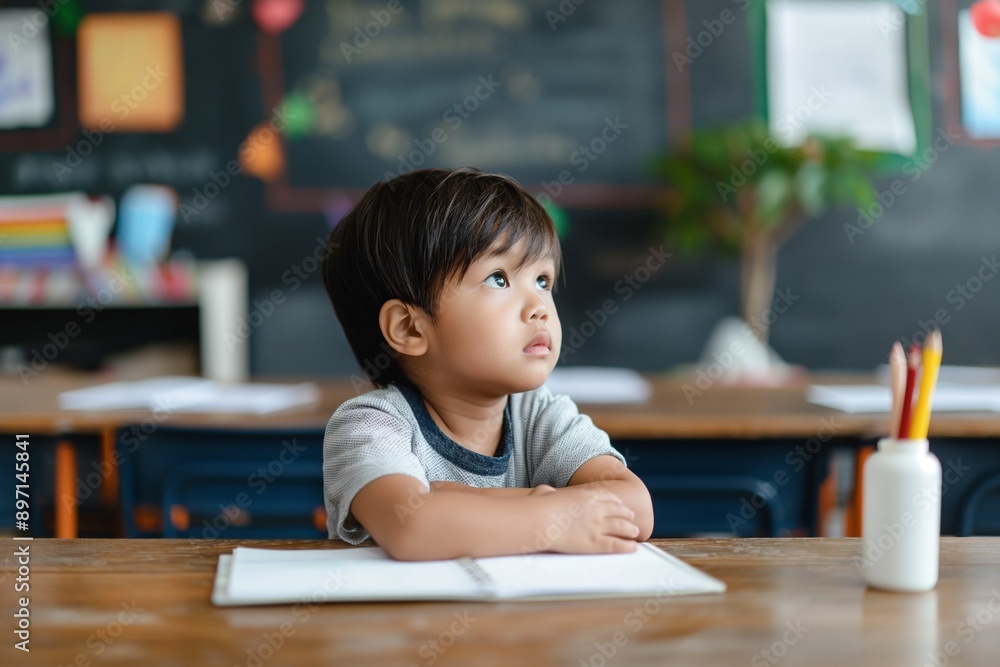 Schoolboy in the classroom. Child at school. Happy child studying. Knowledge Day. Back to school. Education and training Schoolboy in the classroom. Child at school. Happy child studying. Knowledge Day. Back to school. Education and training