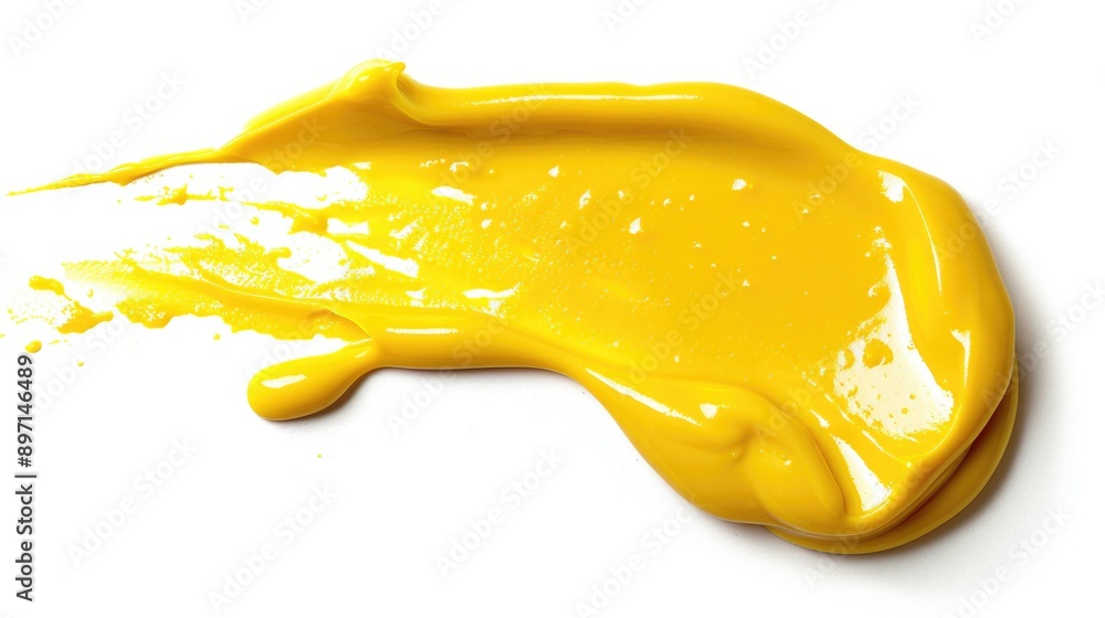 A close-up view of bright yellow paint on a white surface, great for design and art projects A close-up view of bright yellow paint on a white surface, great for design and art projects