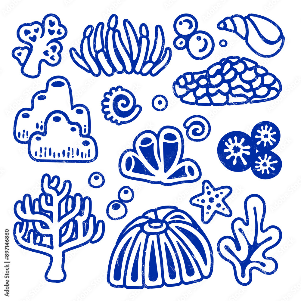 Underwater coral png sticker, marine life on transparent background set Underwater coral png sticker, marine life on transparent background set
