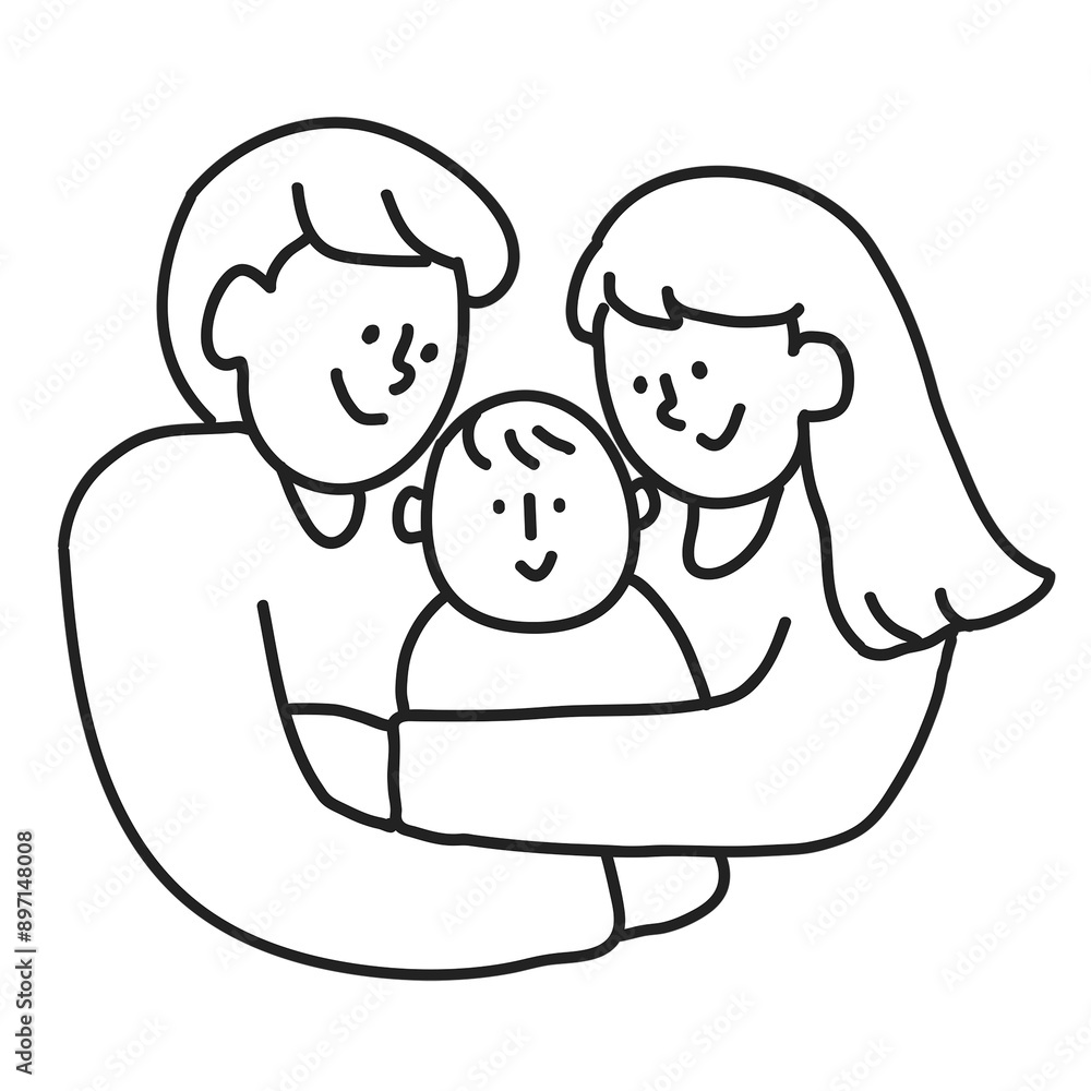PNG Single family mother father baby line art, collage element, transparent background PNG Single family mother father baby line art, collage element, transparent background
