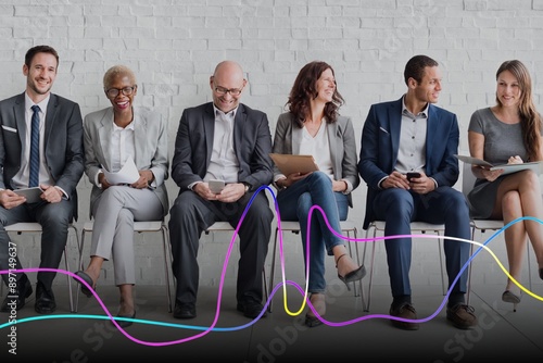 Group of diverse people are waiting for a job interview photo