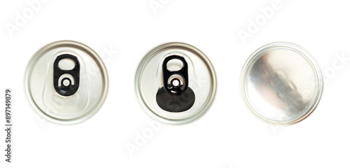 Top view of Aluminum cans isolated on white background, Collection of a Beverage cans