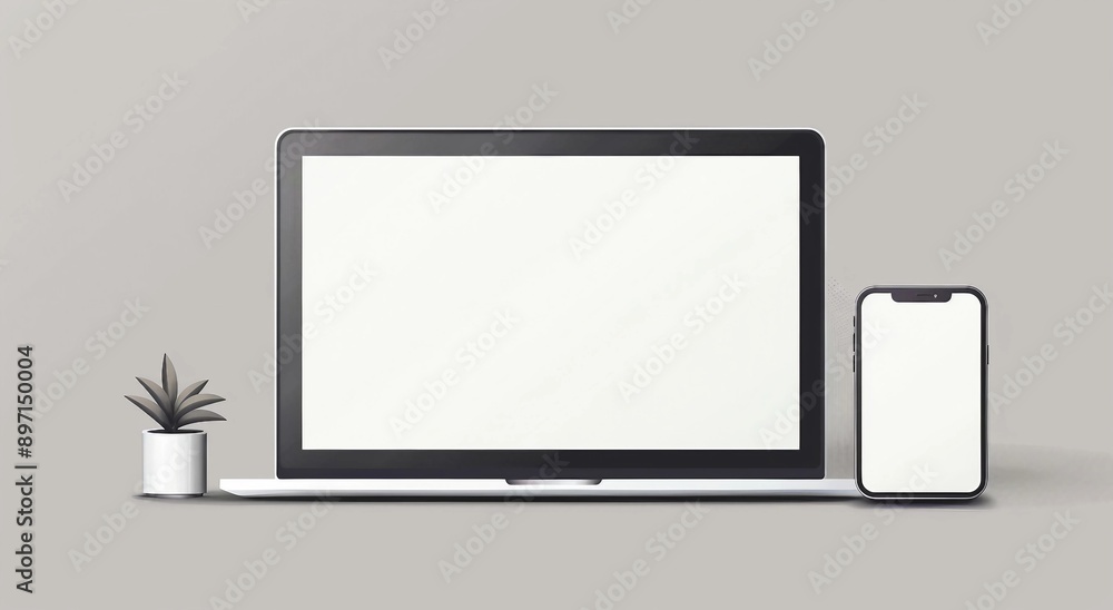 mockup of a blank white screen laptop and smartphone in a front view mockup of a blank white screen laptop and smartphone in a front view